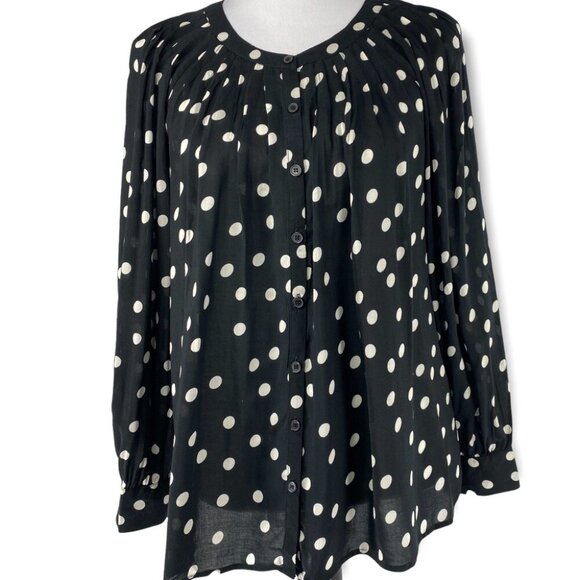 Spense Women's NWT Black White Polka Dot Button Down Scoop Button-Up Top S/C38 - Picture 2 of 8